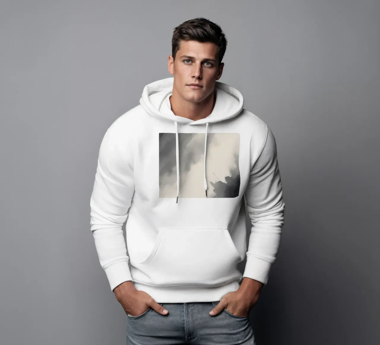 Dynamic abstract background with soft gradients and flowing hoodie by DesignDoodle