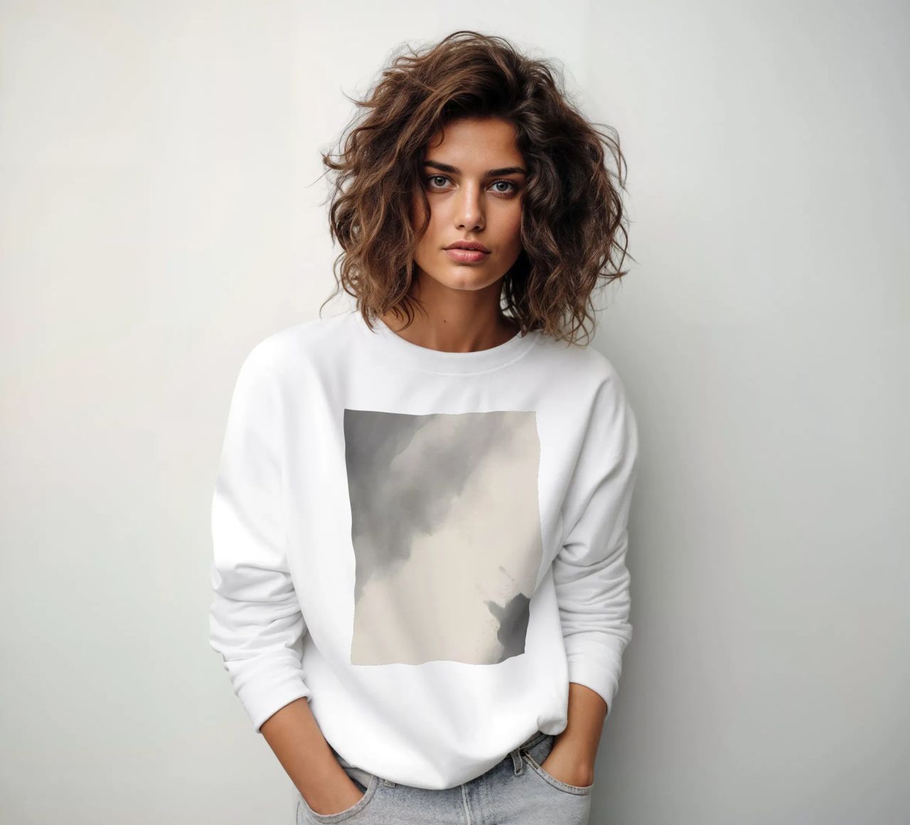 Dynamic abstract background with soft gradients and flowing sweatshirt by DesignDoodle