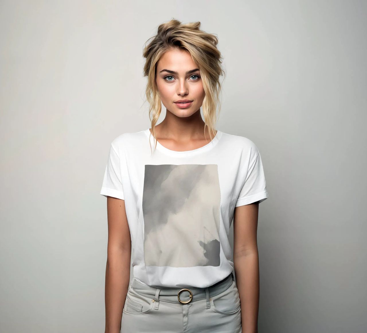 Dynamic abstract background with soft gradients and flowing women's fitted t-shirt by DesignDoodle