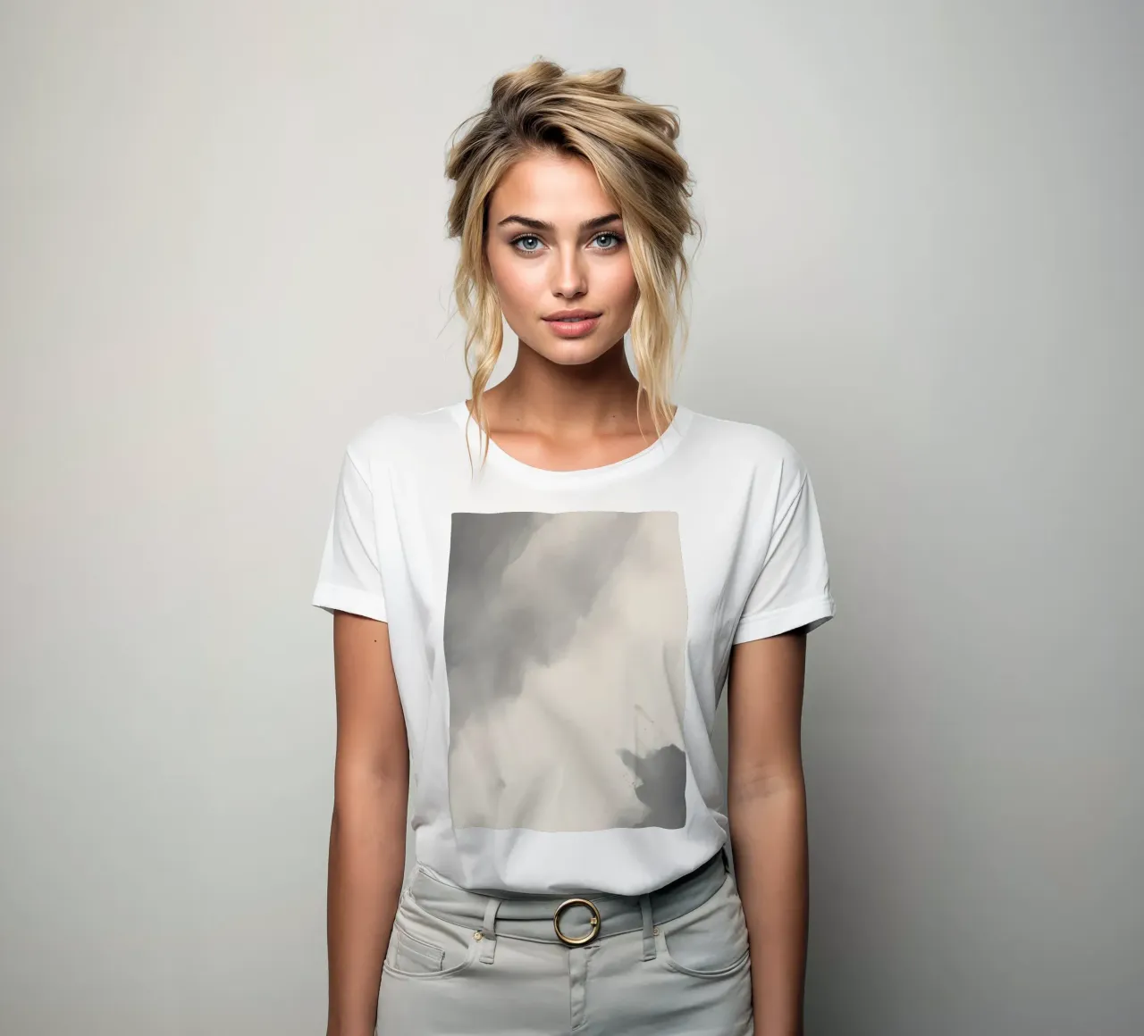 Dynamic abstract background with soft gradients and flowing women's fitted t-shirt by DesignDoodle