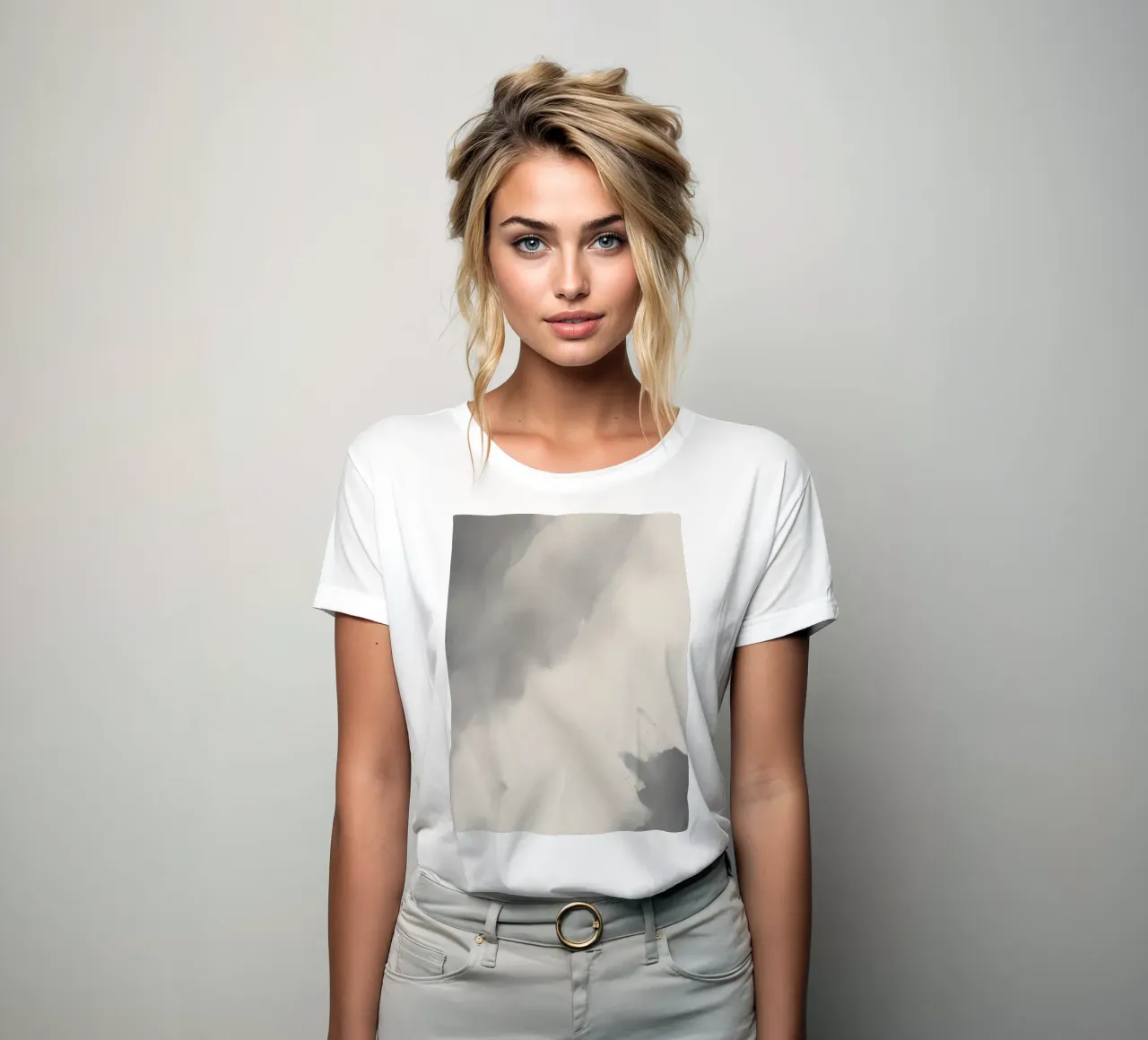 Dynamic abstract background with soft gradients and flowing women's fitted t-shirt by DesignDoodle