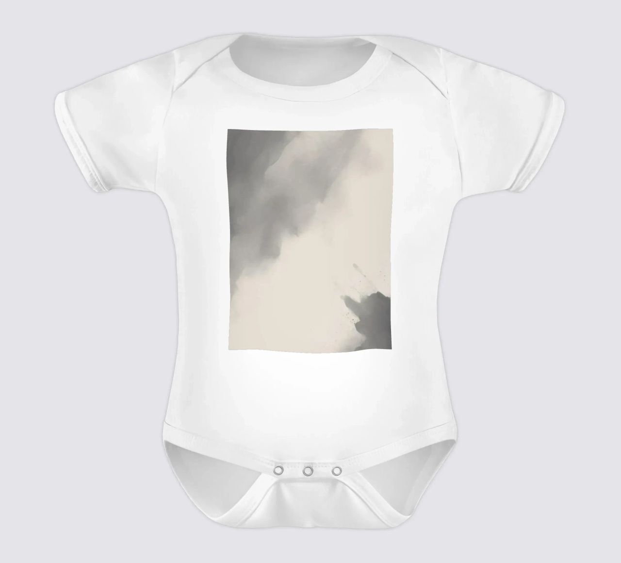 Dynamic abstract background with soft gradients and flowing short-sleeve baby romper by DesignDoodle
