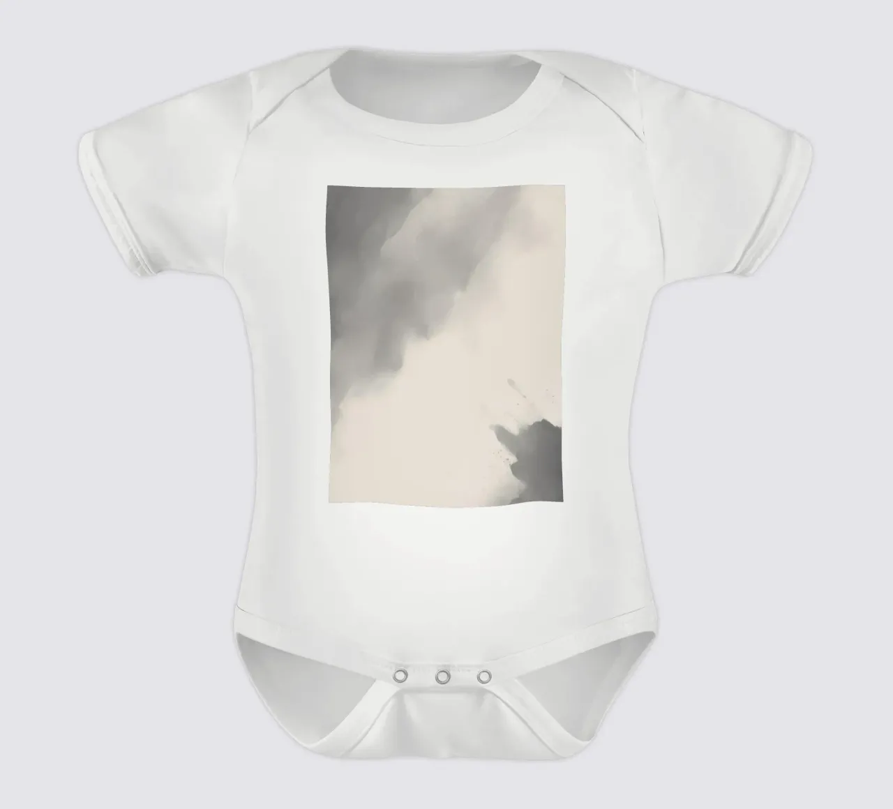 Dynamic abstract background with soft gradients and flowing short-sleeve baby romper by DesignDoodle