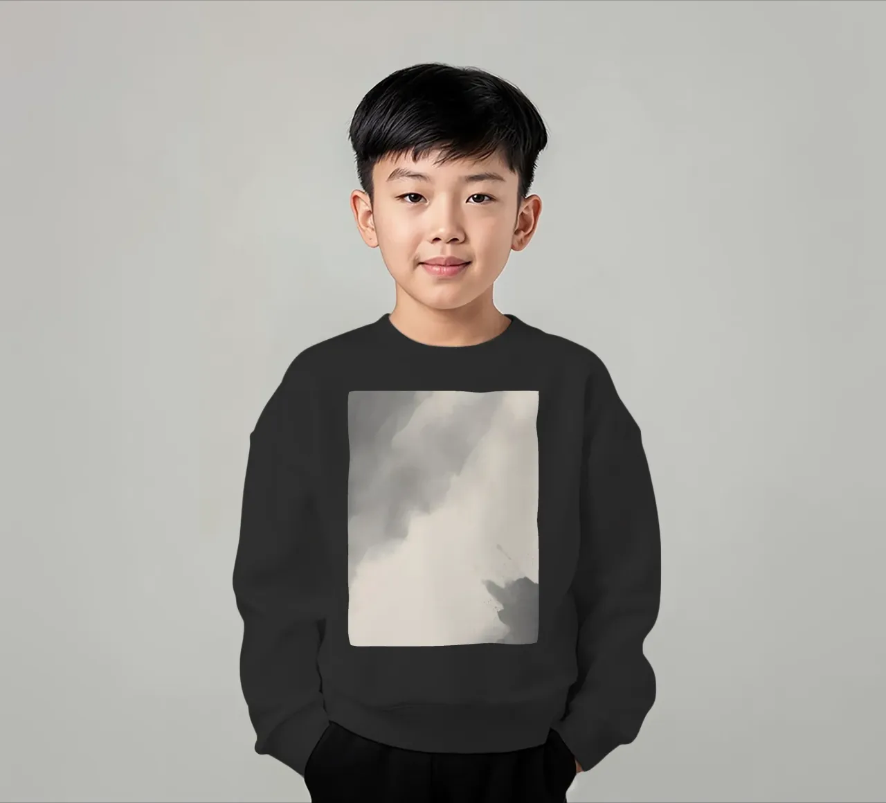 Dynamic abstract background with soft gradients and flowing kids sweatshirt by DesignDoodle