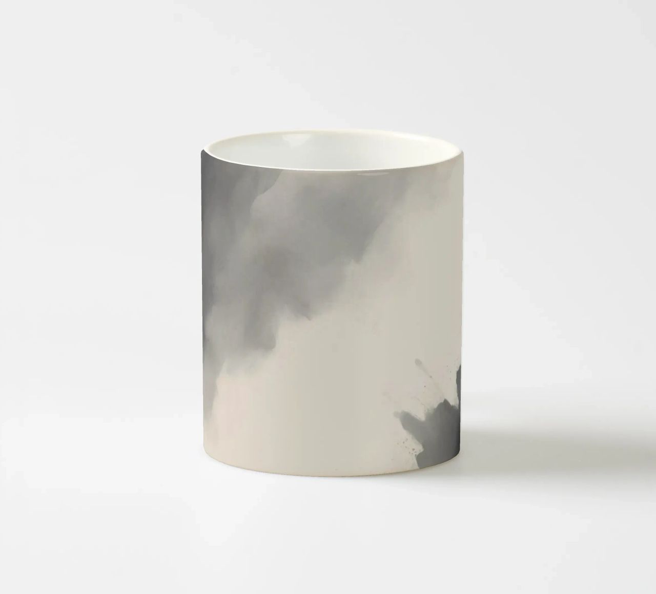 Dynamic abstract background with soft gradients and flowing ceramic mug by DesignDoodle