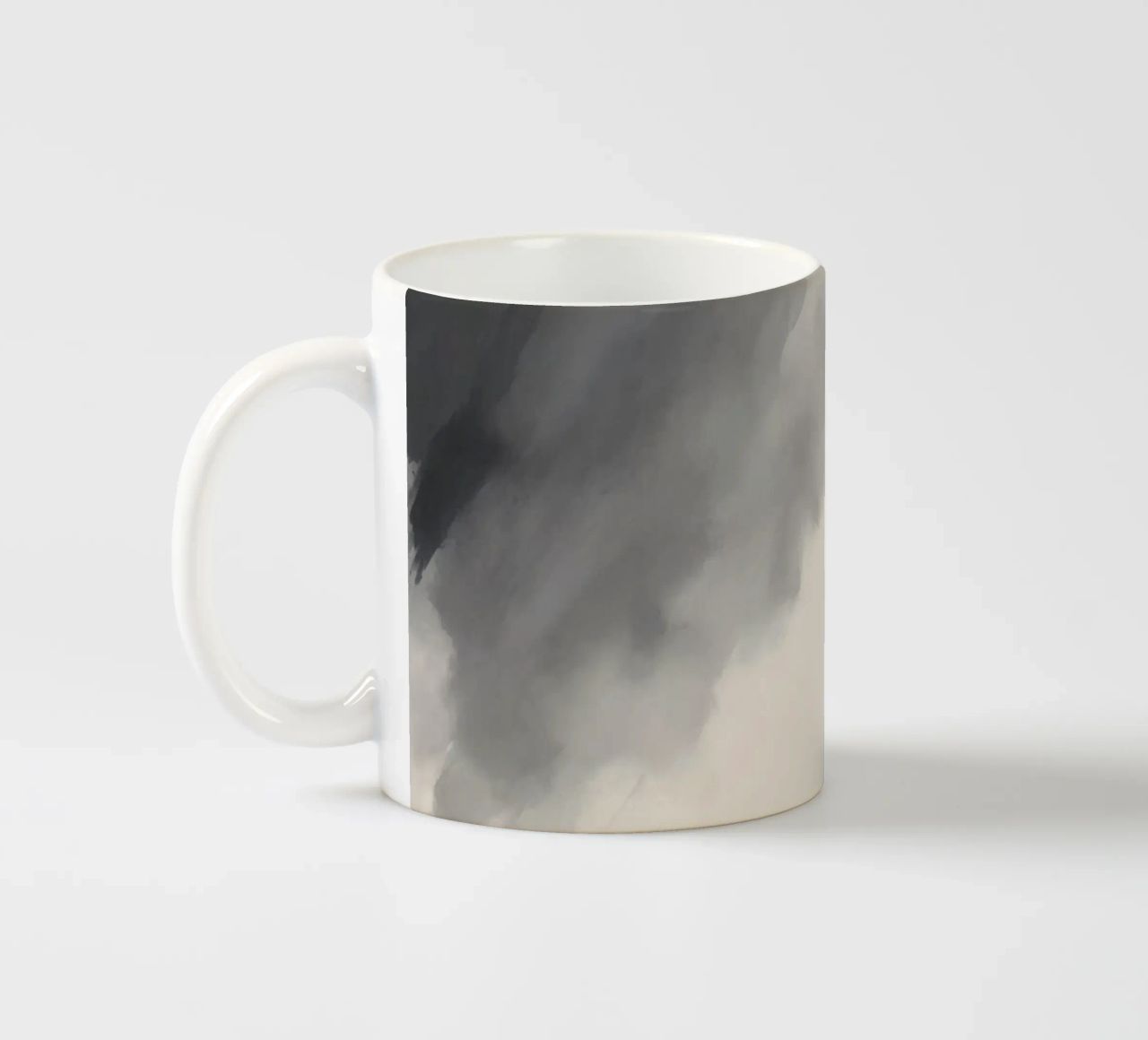 Dynamic abstract background with soft gradients and flowing ceramic mug by DesignDoodle