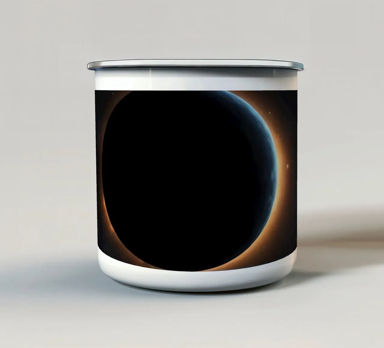 Celestial event featuring a solar eclipse with radiant coron enamel mug by DesignDoodle