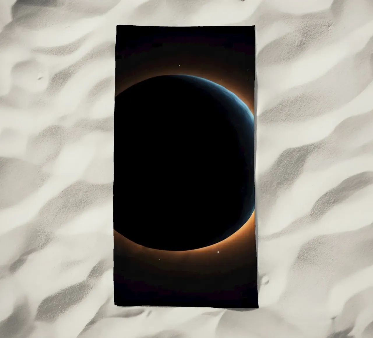 Celestial event featuring a solar eclipse with radiant coron beach towel by DesignDoodle