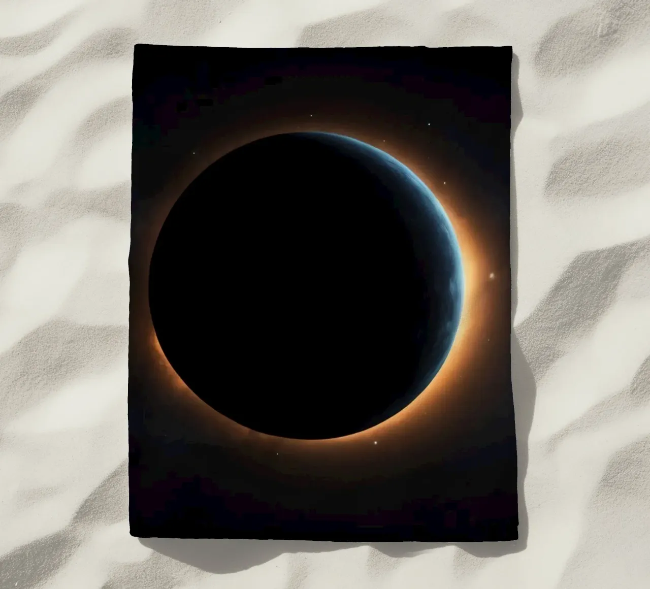 Celestial event featuring a solar eclipse with radiant coron beach towel by DesignDoodle