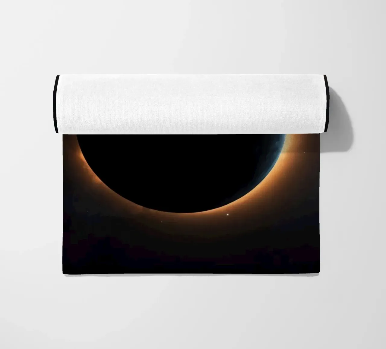 Celestial event featuring a solar eclipse with radiant coron beach towel by DesignDoodle