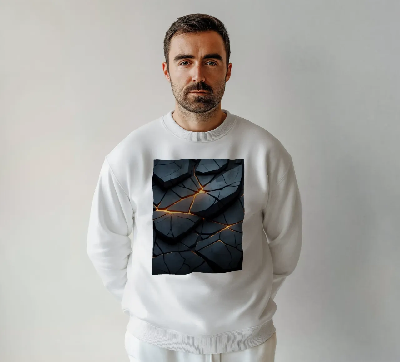 cracks in a dark surface create an intriguing abstract back sweatshirt by DesignDoodle