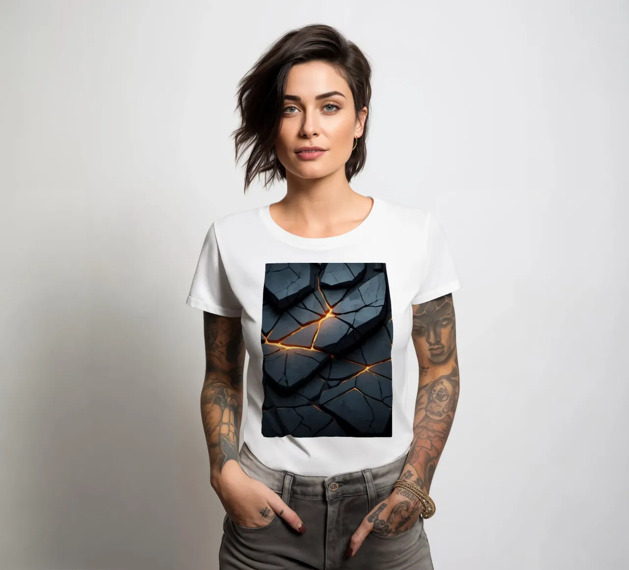 cracks in a dark surface create an intriguing abstract back women's fitted t-shirt by DesignDoodle
