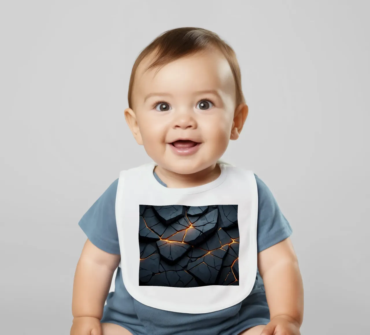 cracks in a dark surface create an intriguing abstract back baby bib by DesignDoodle
