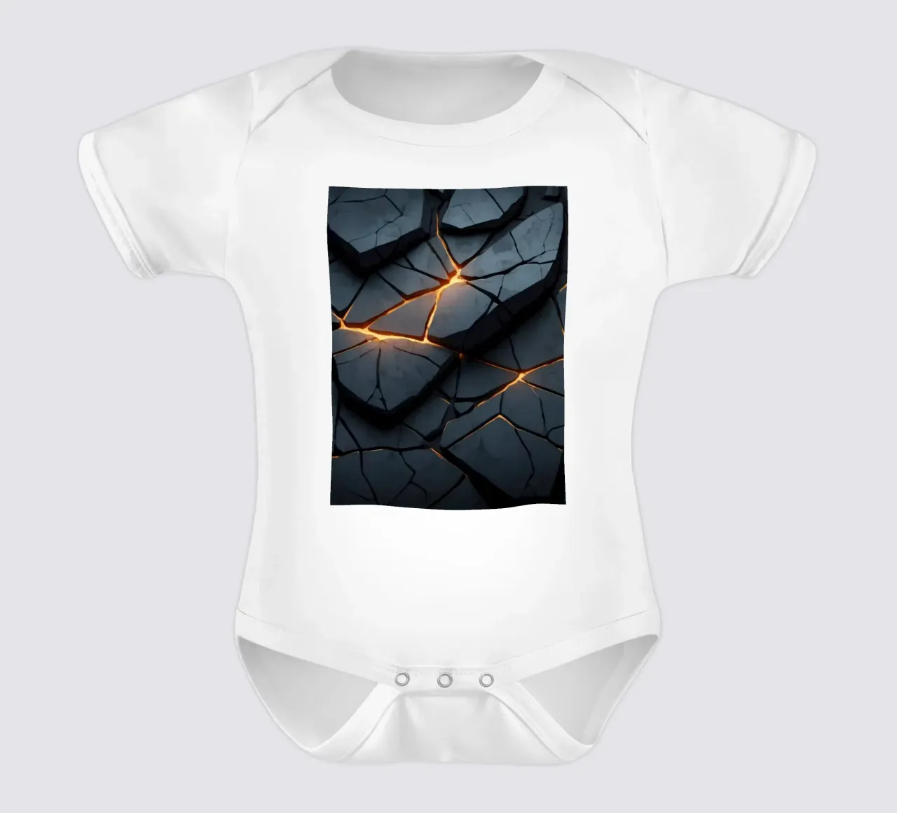cracks in a dark surface create an intriguing abstract back short-sleeve baby romper by DesignDoodle