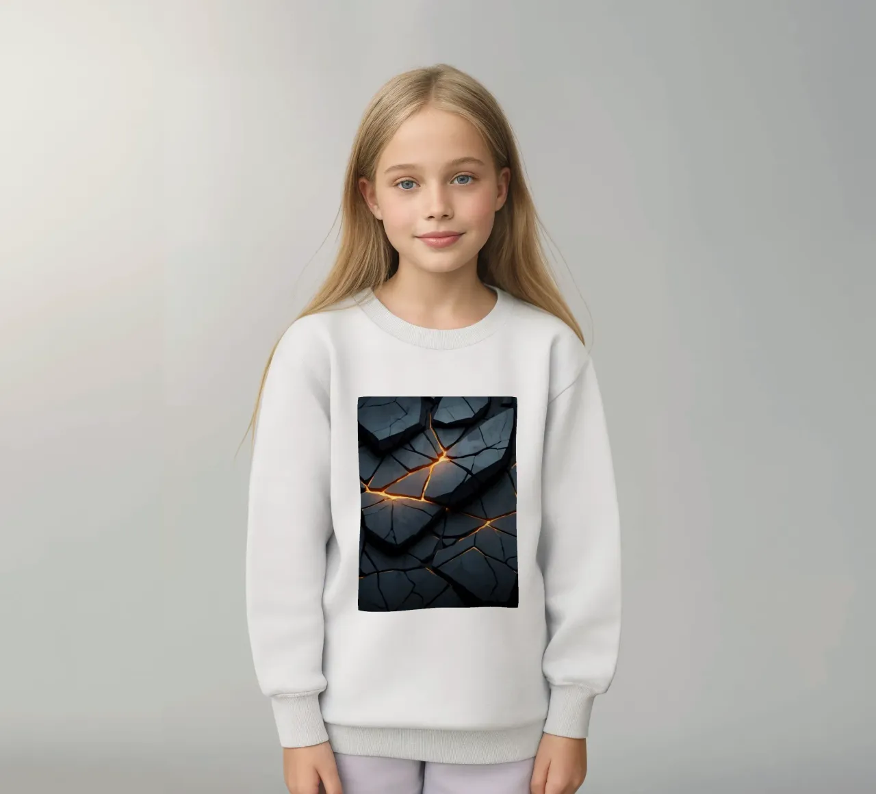 cracks in a dark surface create an intriguing abstract back kids sweatshirt by DesignDoodle