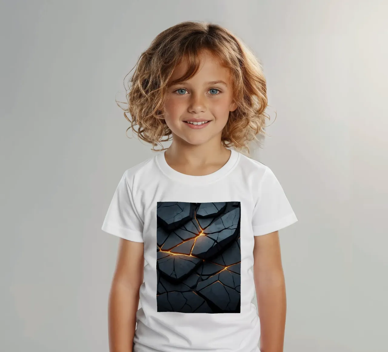 cracks in a dark surface create an intriguing abstract back kids t-shirt by DesignDoodle