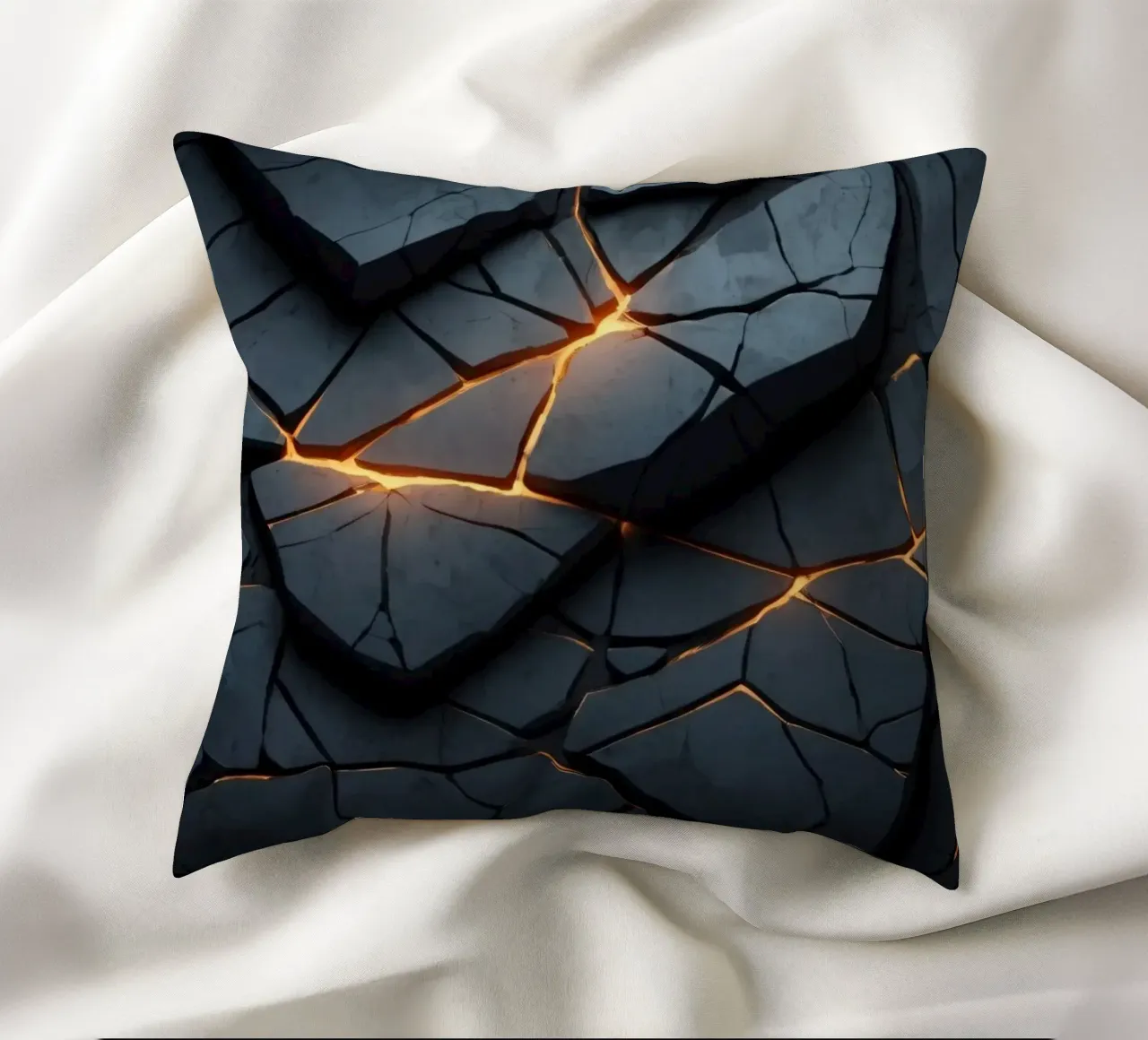 cracks in a dark surface create an intriguing abstract back decorative cushion by DesignDoodle