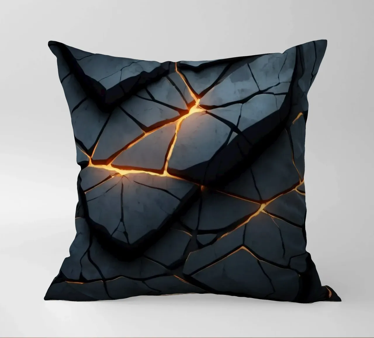 cracks in a dark surface create an intriguing abstract back decorative cushion by DesignDoodle