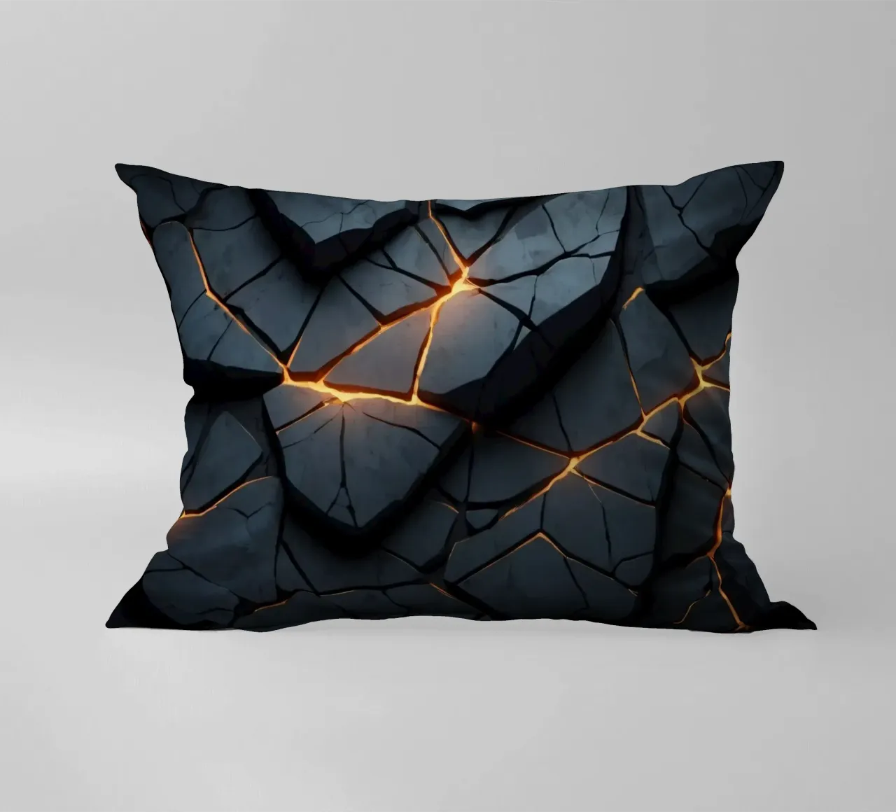 cracks in a dark surface create an intriguing abstract back decorative cushion by DesignDoodle
