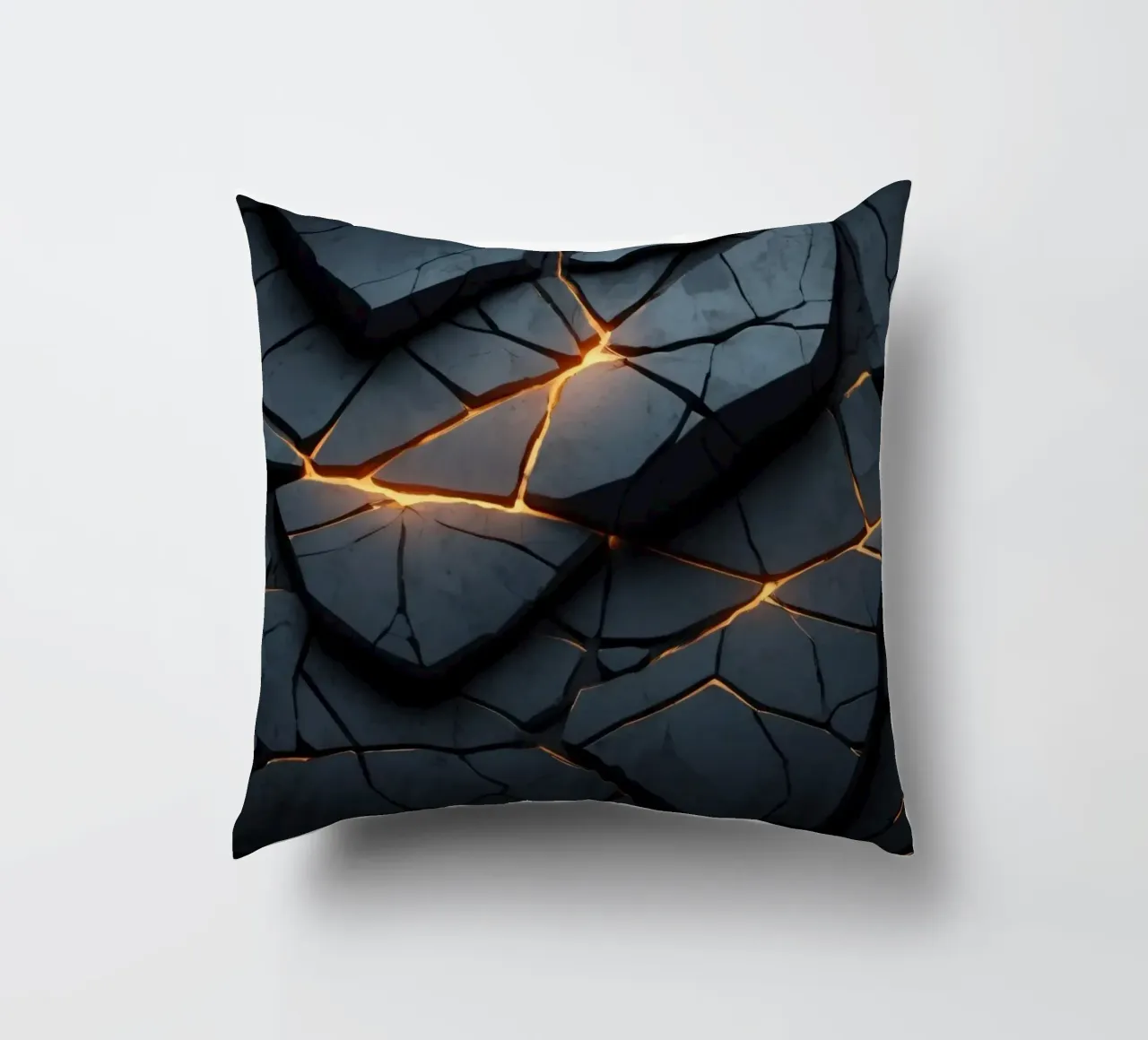 cracks in a dark surface create an intriguing abstract back decorative cushion by DesignDoodle