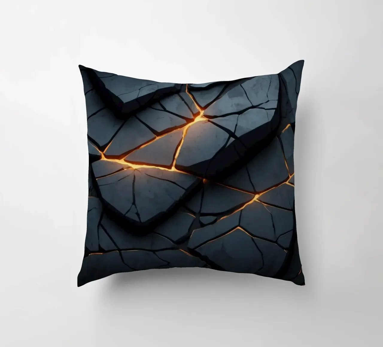 cracks in a dark surface create an intriguing abstract back decorative cushion by DesignDoodle