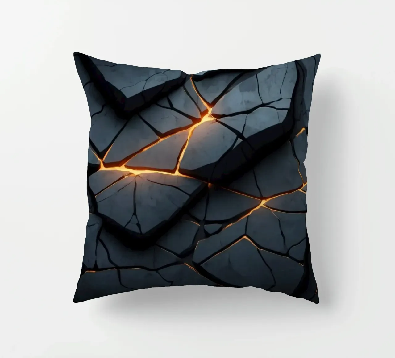 cracks in a dark surface create an intriguing abstract back decorative cushion by DesignDoodle
