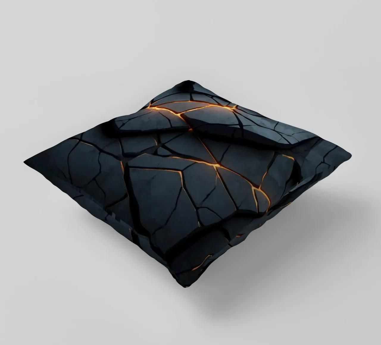 cracks in a dark surface create an intriguing abstract back decorative cushion by DesignDoodle