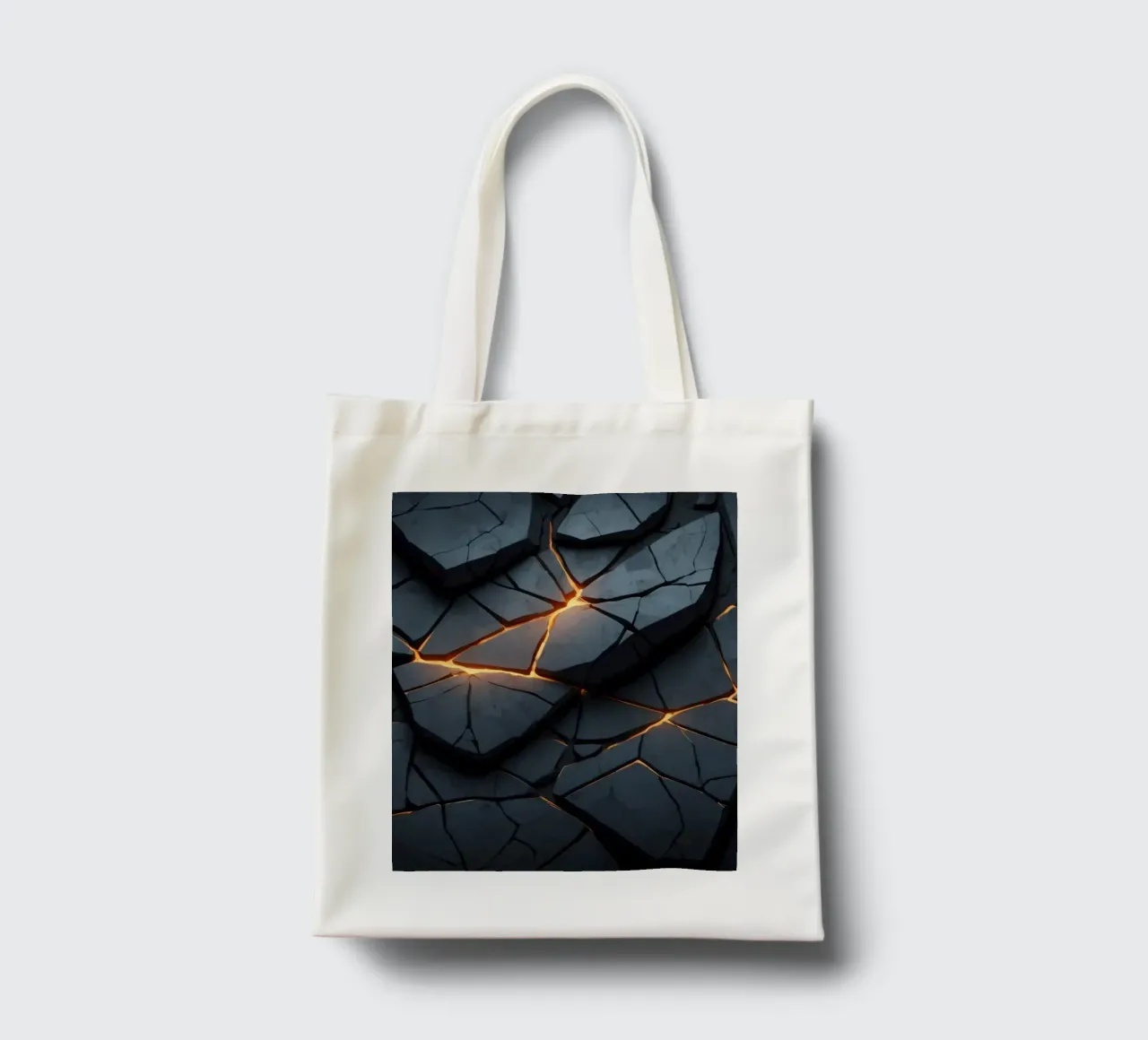 cracks in a dark surface create an intriguing abstract back tote bag by DesignDoodle