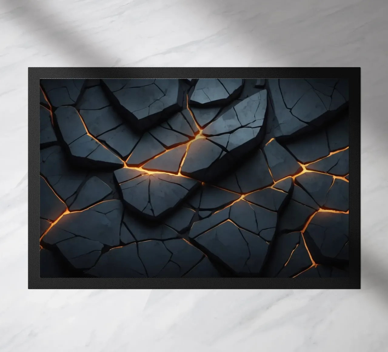 cracks in a dark surface create an intriguing abstract back doormat by DesignDoodle
