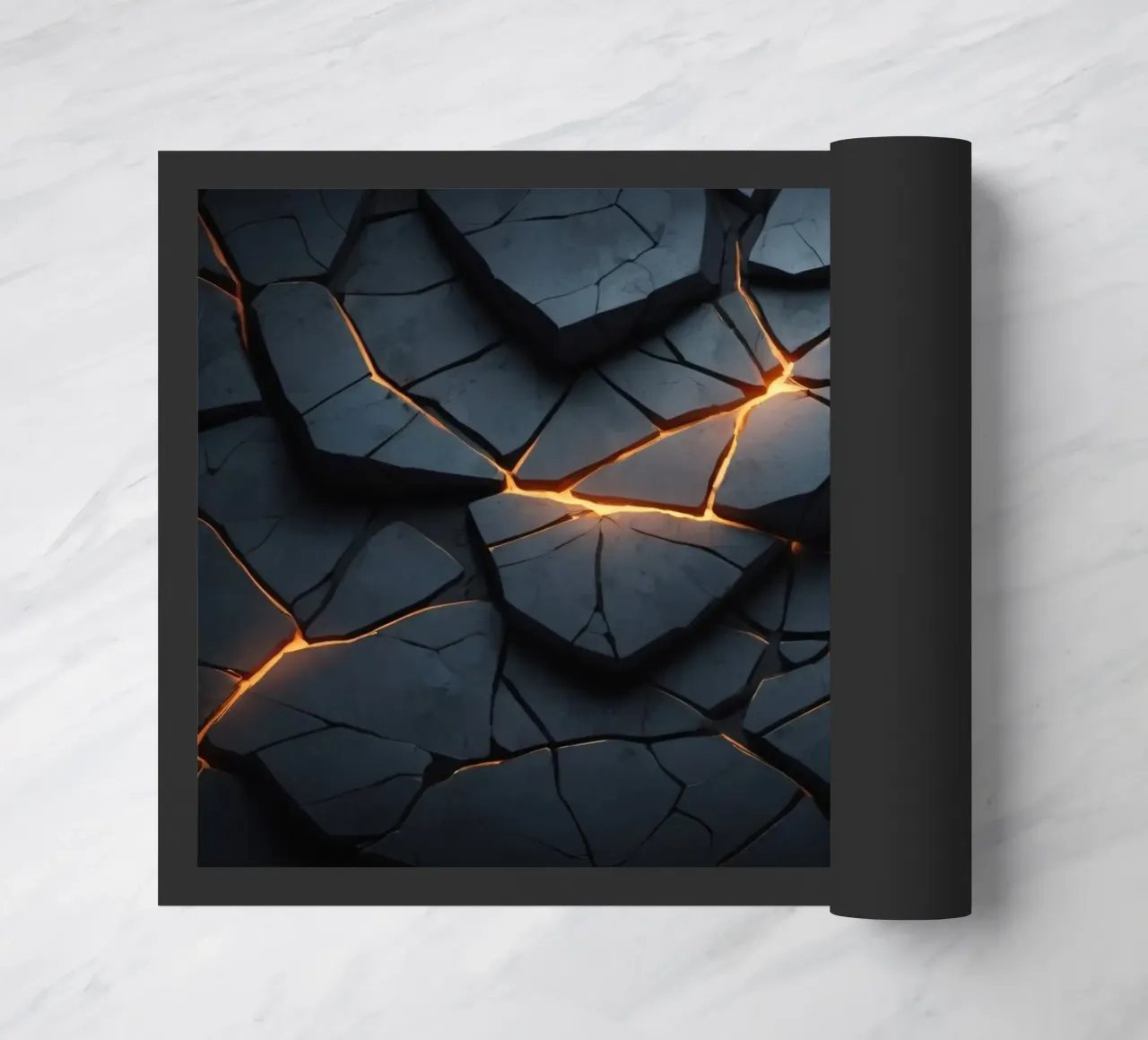 cracks in a dark surface create an intriguing abstract back doormat by DesignDoodle