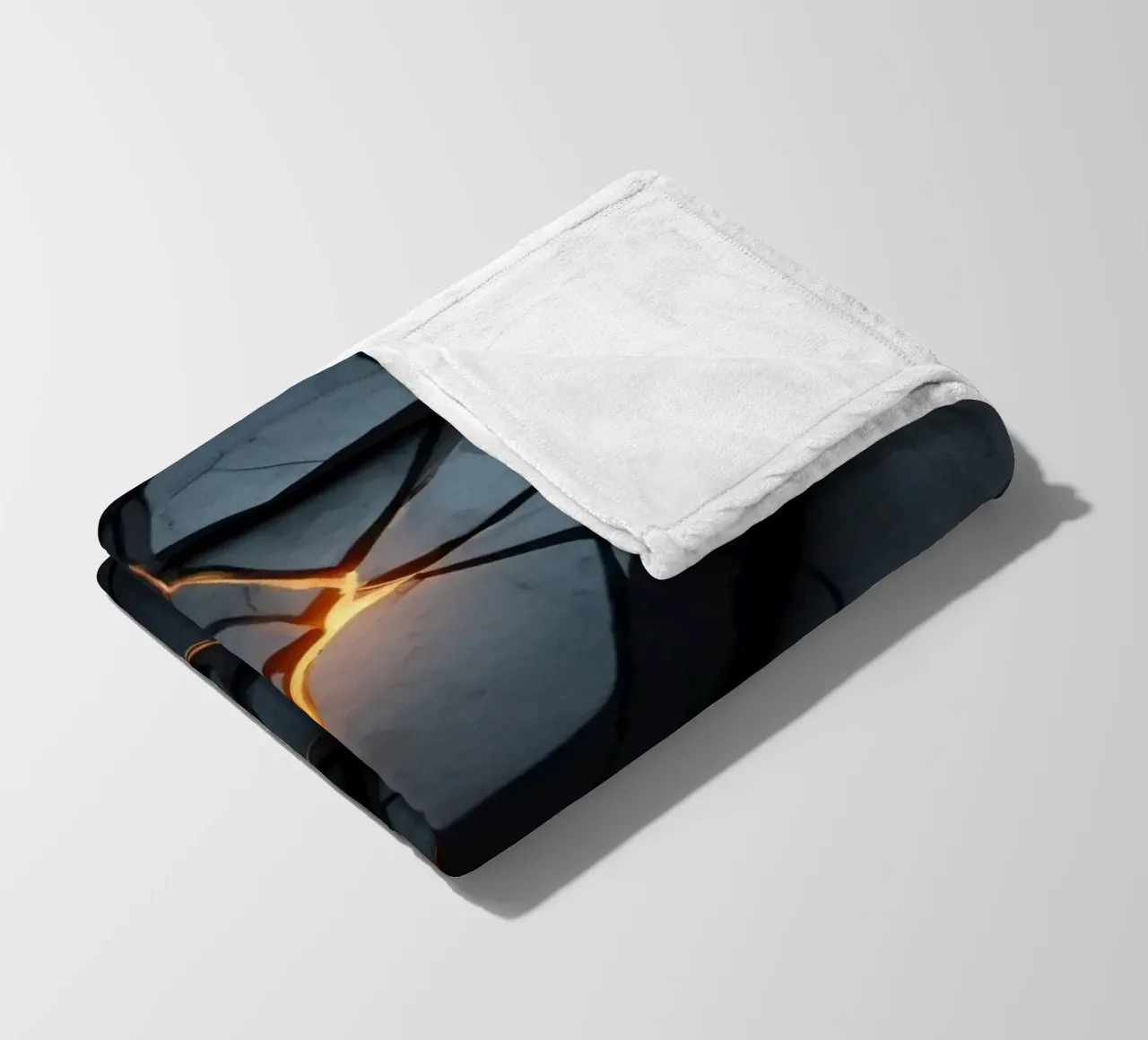 cracks in a dark surface create an intriguing abstract back fleece blanket by DesignDoodle