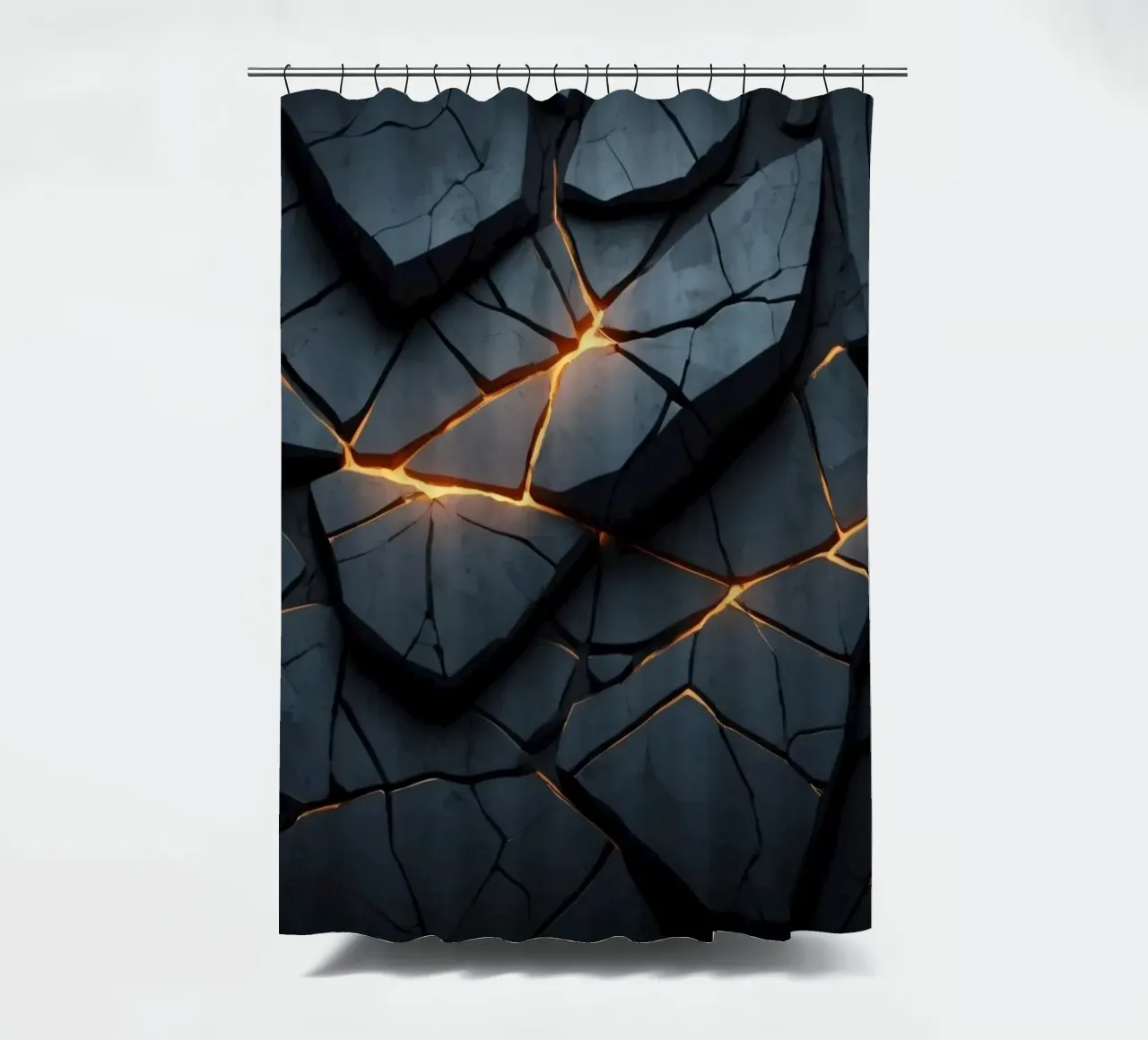 cracks in a dark surface create an intriguing abstract back shower curtain by DesignDoodle