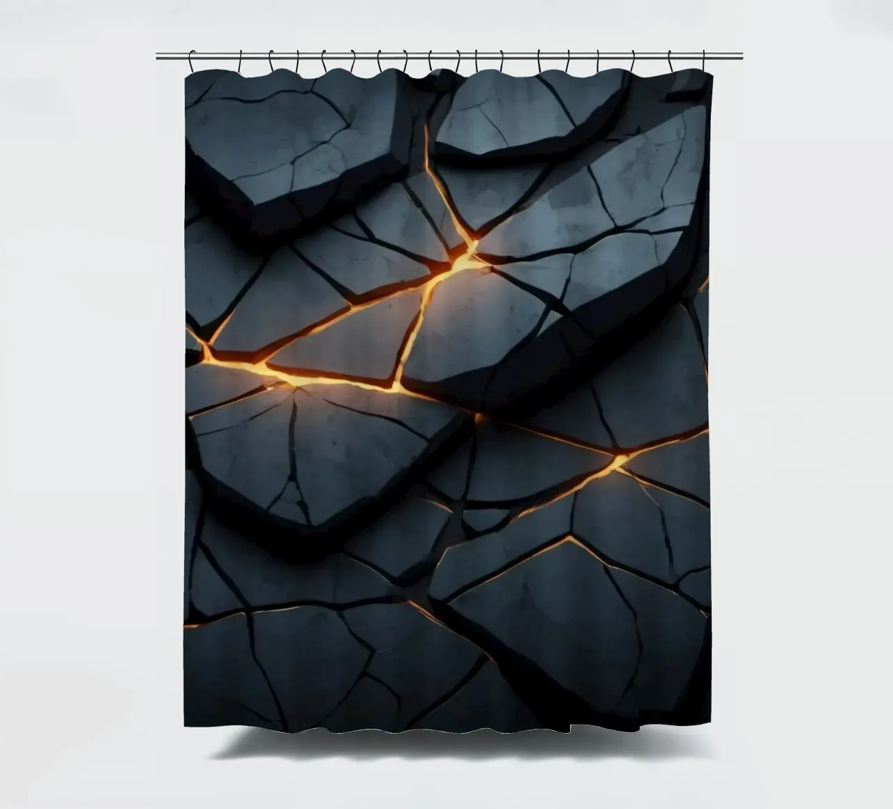 cracks in a dark surface create an intriguing abstract back shower curtain by DesignDoodle