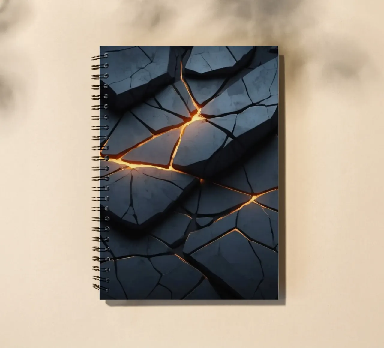 cracks in a dark surface create an intriguing abstract back spiral notebook by DesignDoodle