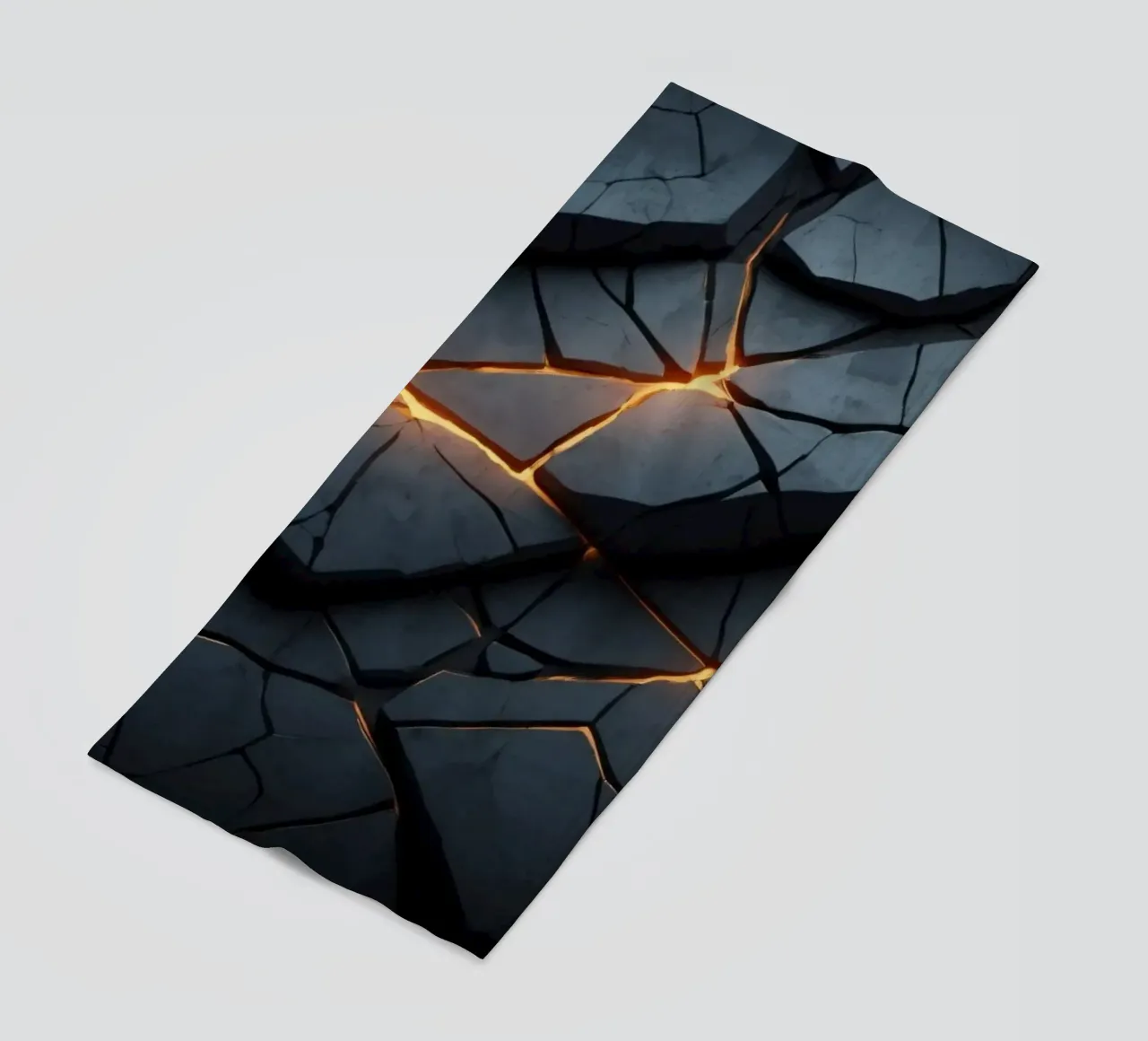 cracks in a dark surface create an intriguing abstract back beach towel by DesignDoodle