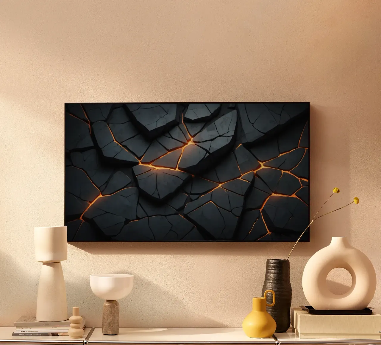 cracks in a dark surface create an intriguing abstract back alu-dibond by DesignDoodle