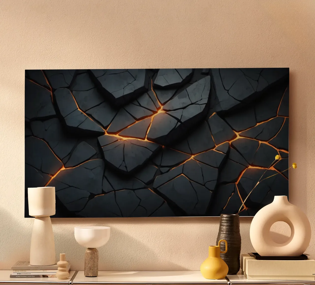 cracks in a dark surface create an intriguing abstract back alu-dibond by DesignDoodle