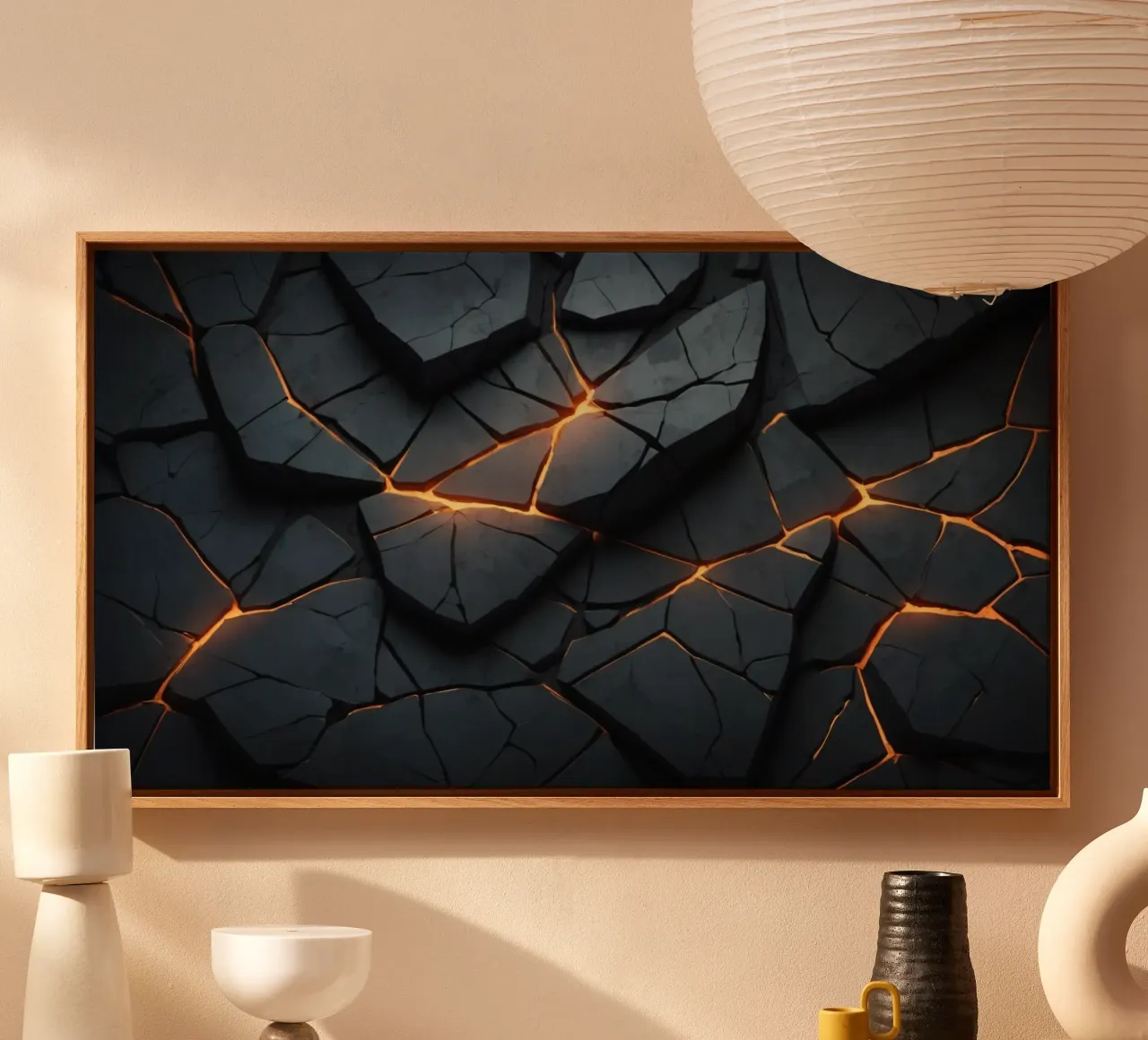 cracks in a dark surface create an intriguing abstract back canvas by DesignDoodle