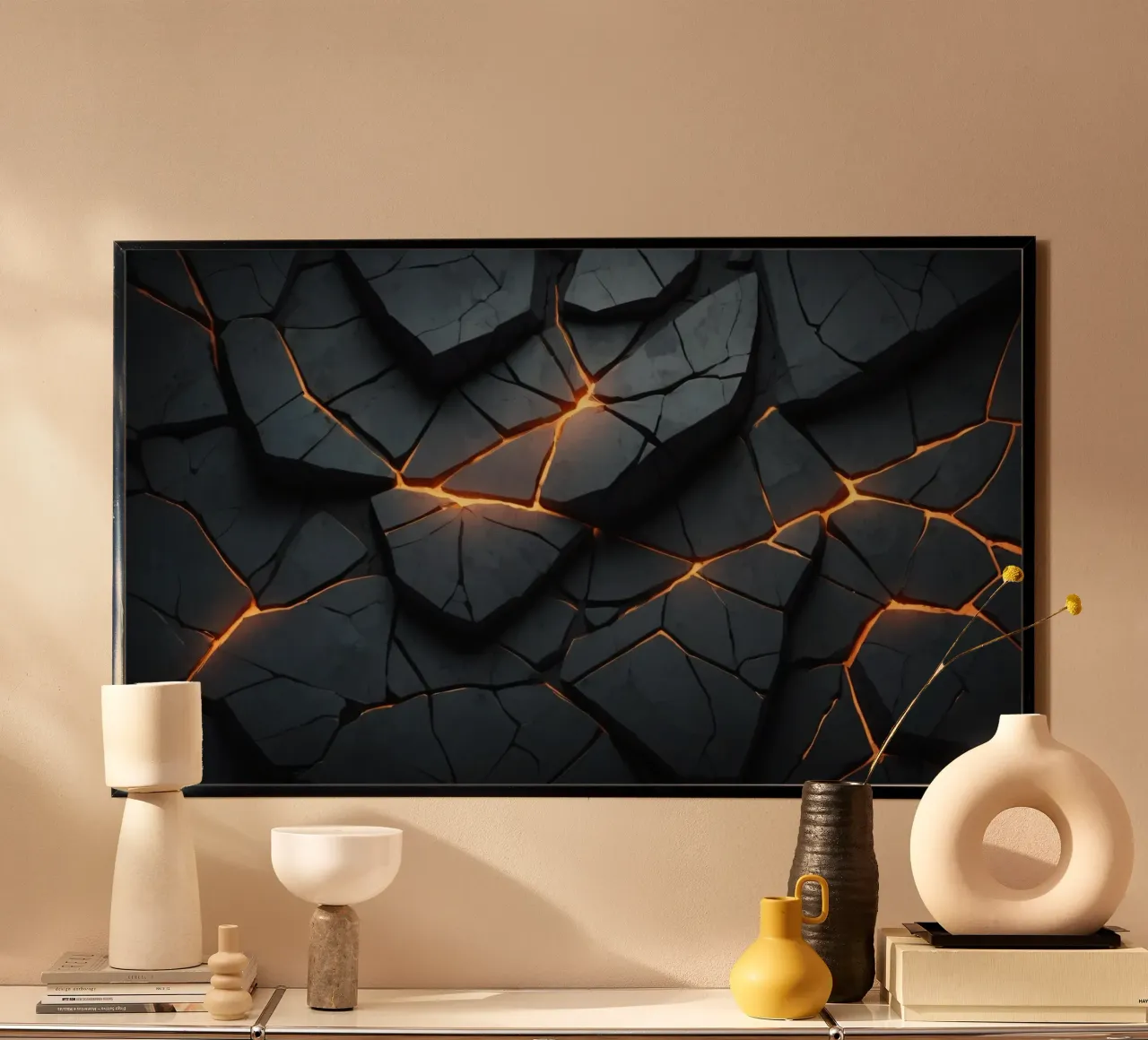 cracks in a dark surface create an intriguing abstract back hahnemühle by DesignDoodle