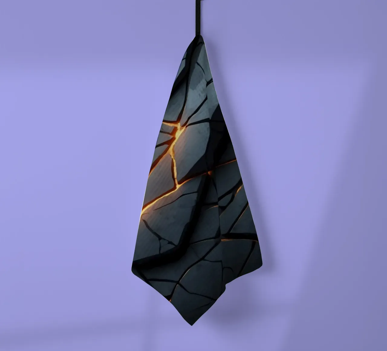 cracks in a dark surface create an intriguing abstract back tea towel by DesignDoodle