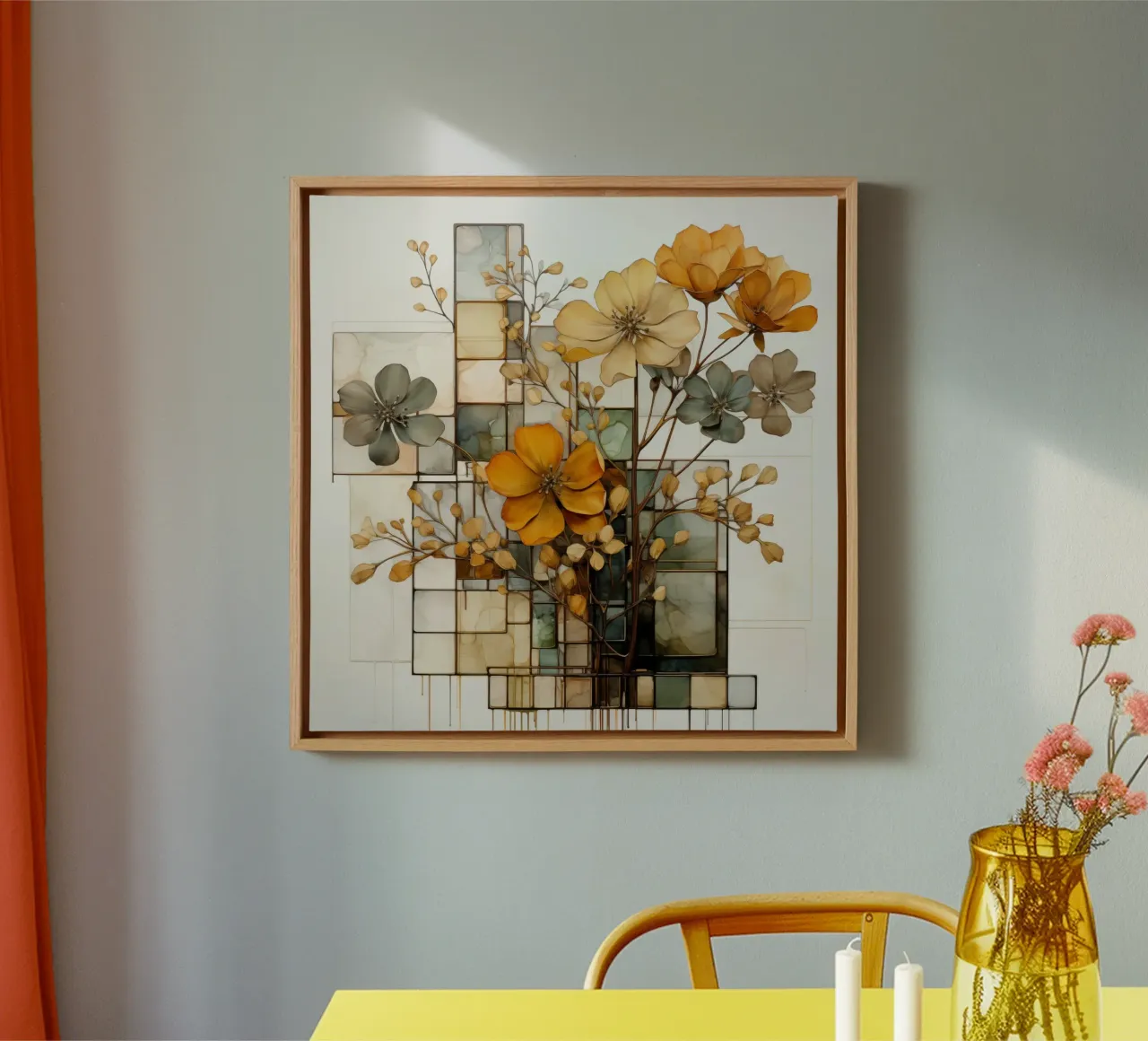 Abstract botanisch canvas met Baklijst van Imagine