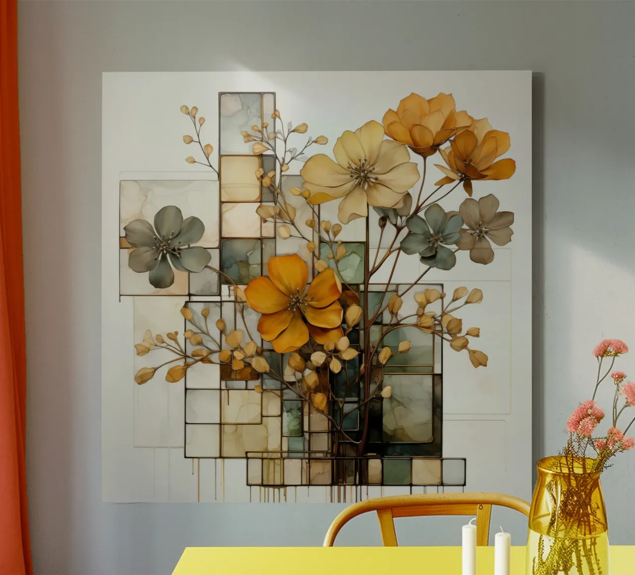 Abstract botanisch canvas met Baklijst van Imagine