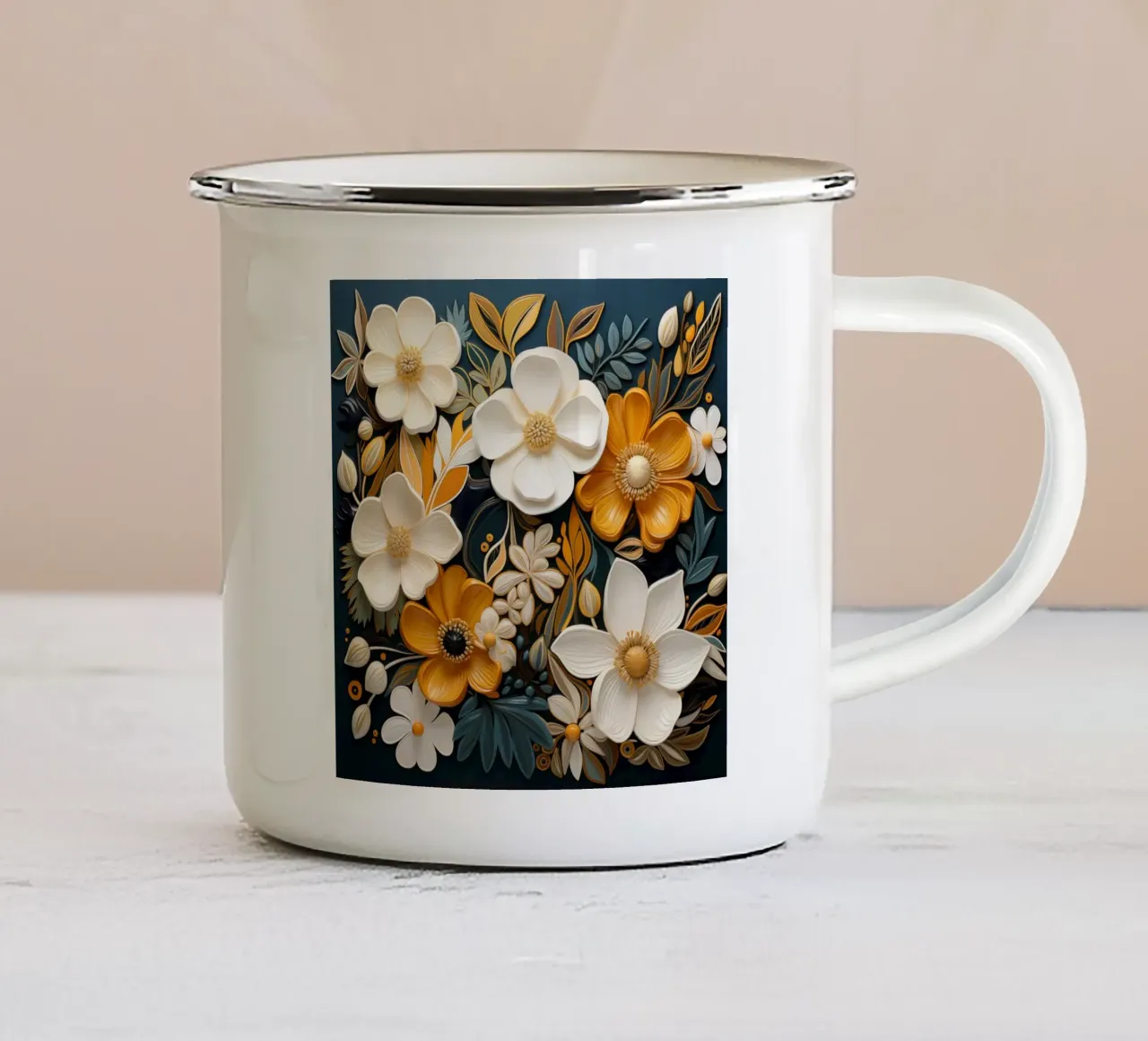 Flores secas taza de esmalte de Imagine