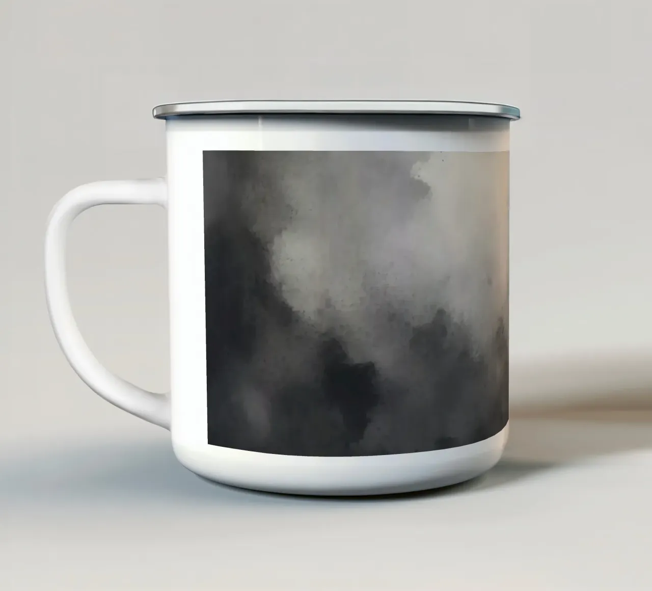 Papier peint abstrait dynamique représentant des nuages tourbillonnants et des sof mug en émail de DesignDoodle
