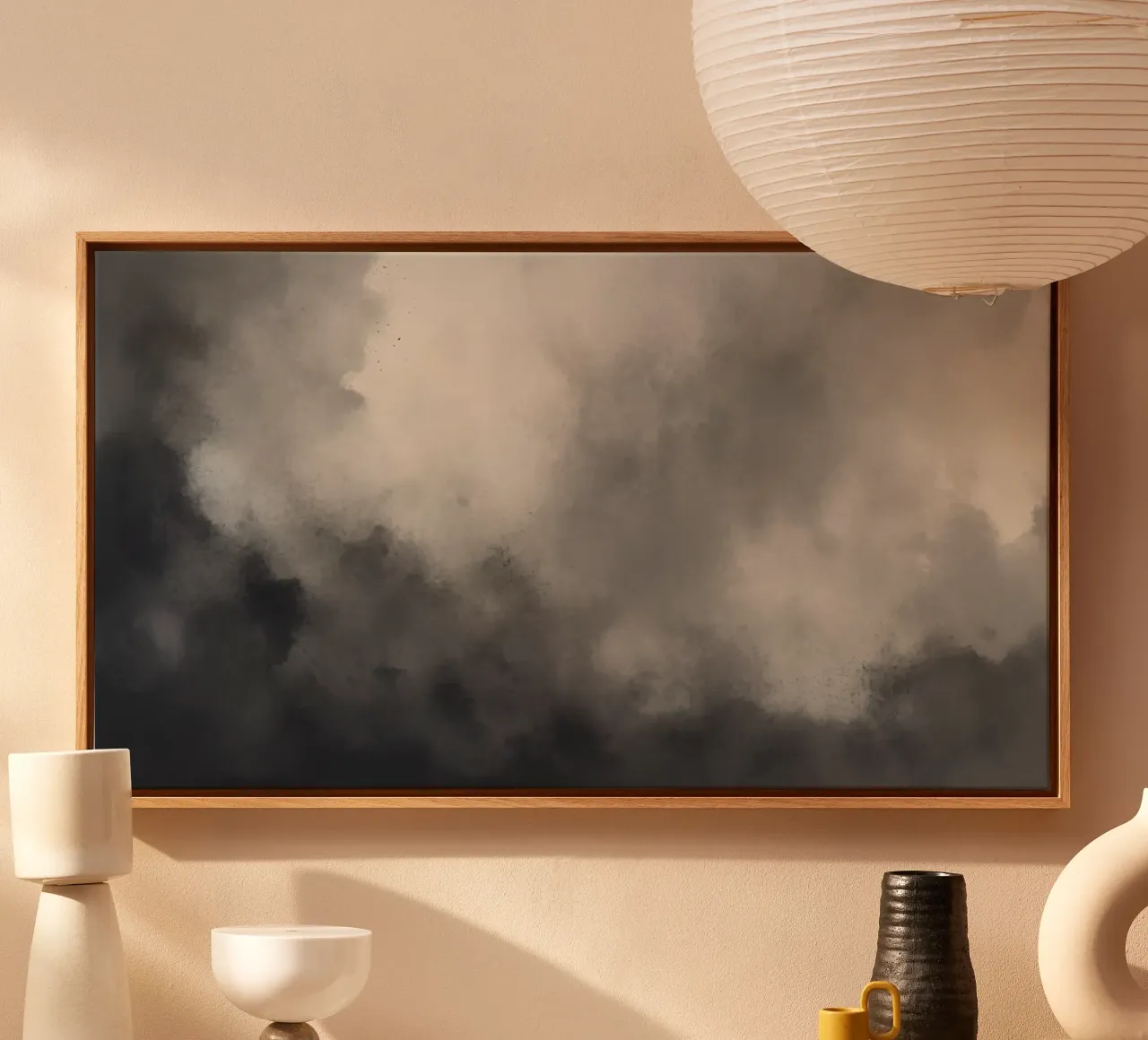 Papier peint abstrait dynamique représentant des nuages tourbillonnants et des sof toile de DesignDoodle