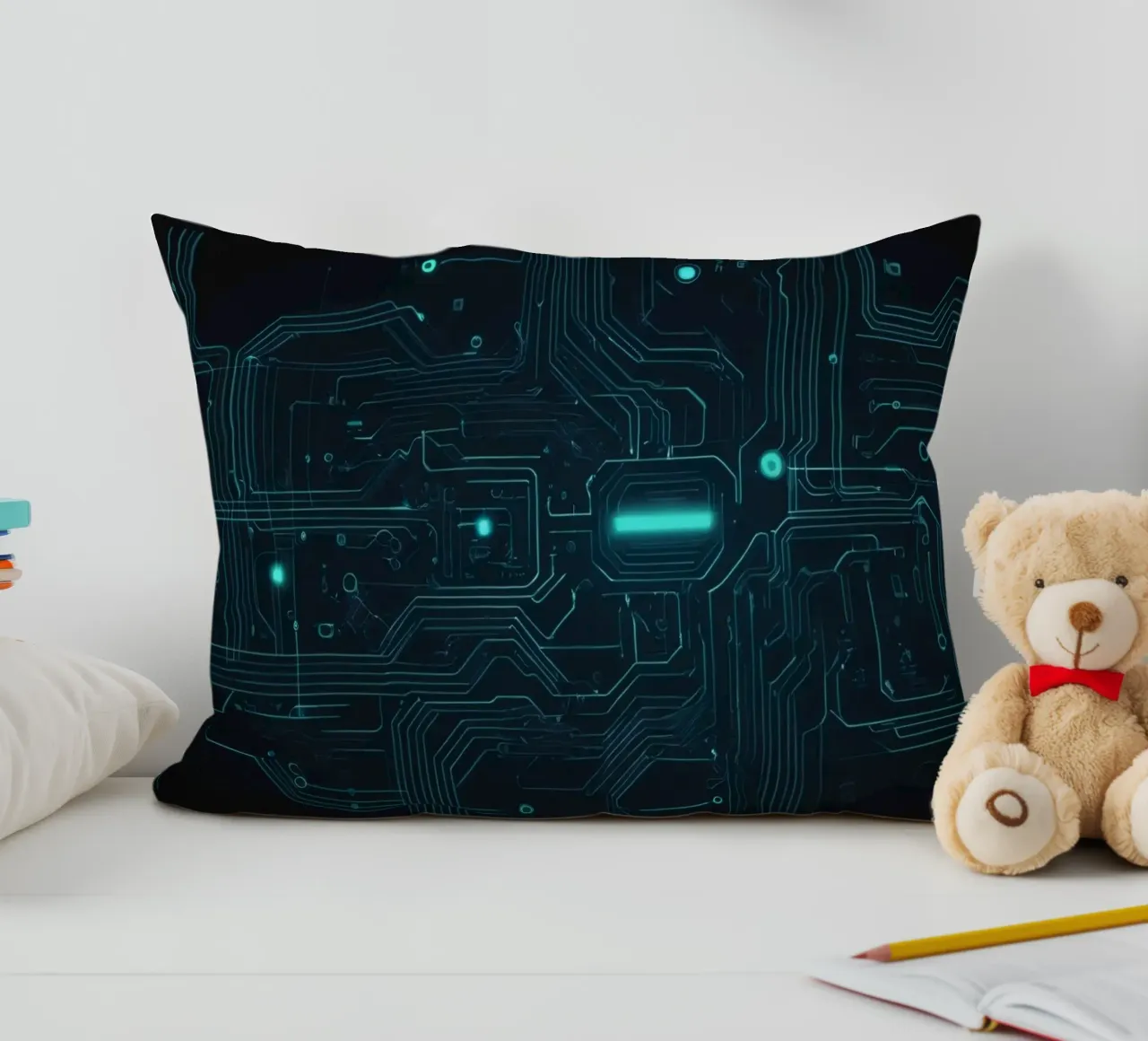Intricate abstract background design featuring glowing lines decorative cushion by DesignDoodle