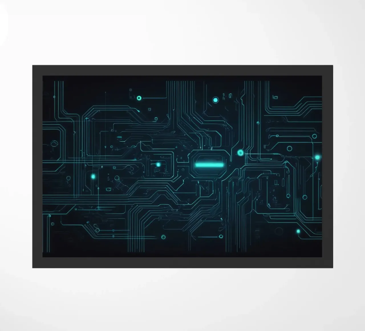 Kompliziertes abstraktes Hintergrunddesign mit leuchtenden Linien Fußmatte von DesignDoodle