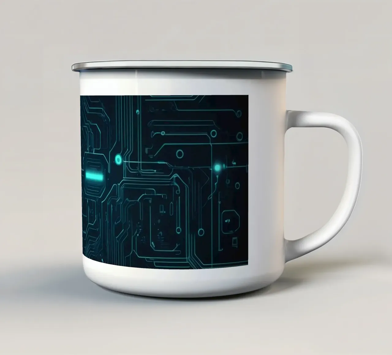 Kompliziertes abstraktes Hintergrunddesign mit leuchtenden Linien Emaille Tasse von DesignDoodle