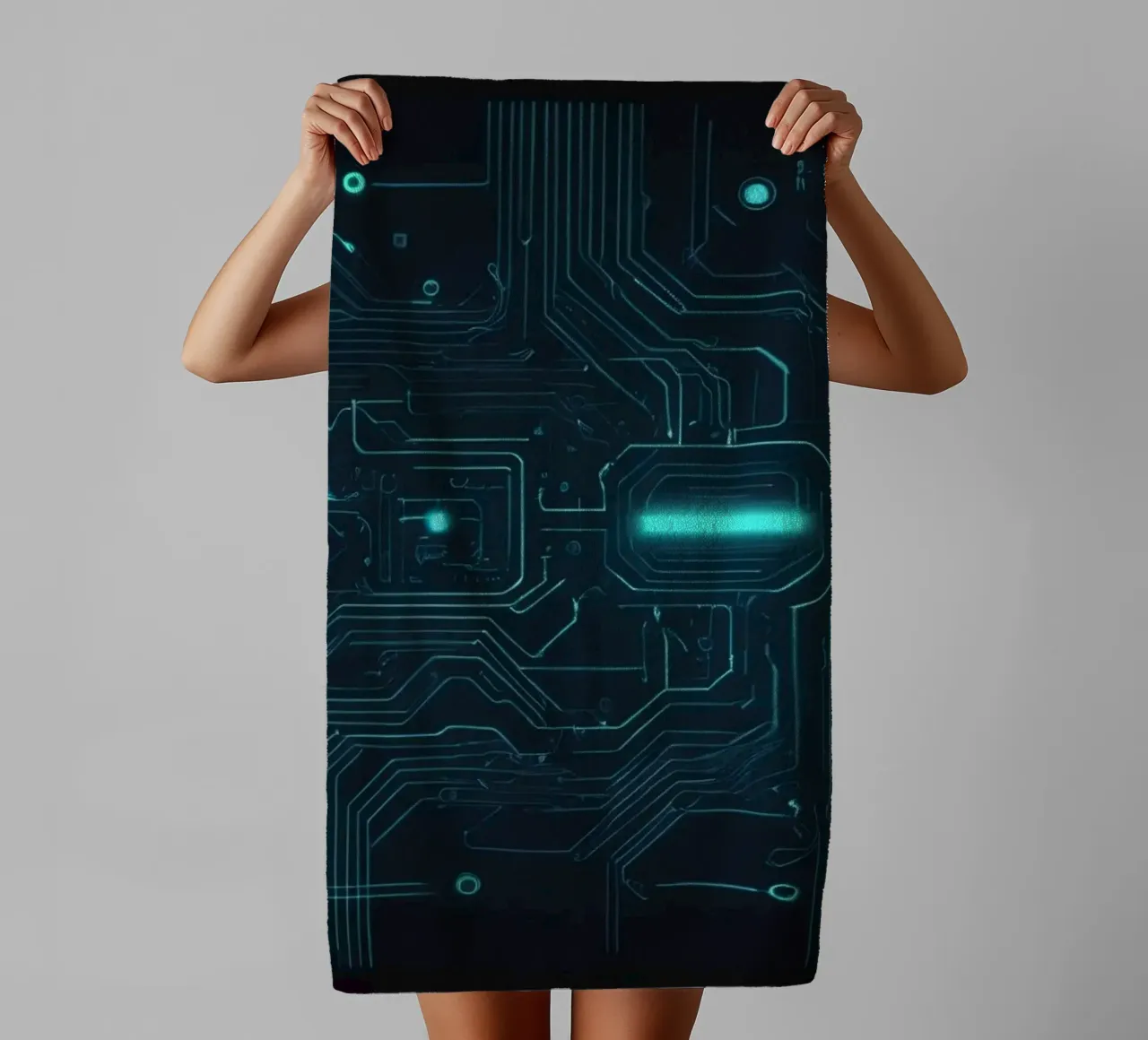 Intricate abstract background design featuring glowing lines towel by DesignDoodle
