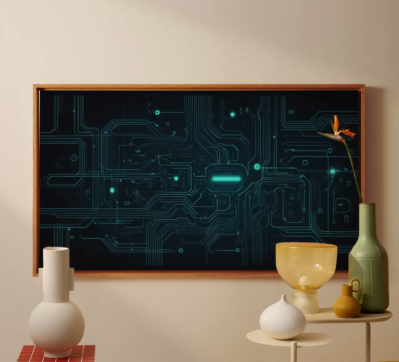 Fond abstrait complexe avec des lignes lumineuses toile de DesignDoodle